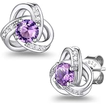 Suplight Love Knot Birthstone S925 Sterling Silver Stud Earrings for Women Flat Back Diamond Hypoallergenic Earrings Birthday Gifts for Women Wife Mom