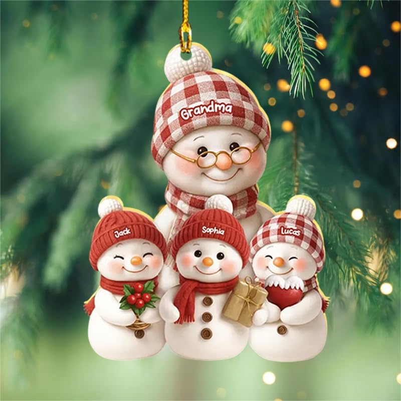 Miniatura 2 de DILYPOD Adorno de Navidad personalizado para abuela, abuela y nietos, muñeco de nieve, árbol de Navidad, adorno decorativo para colgar, adornos