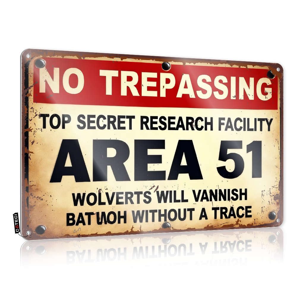 Tin Signs For Man Cave No Trespassing Area 51 Tin Sign Bar Accessories Man Cave Tin Sign Funny(20X30CM)