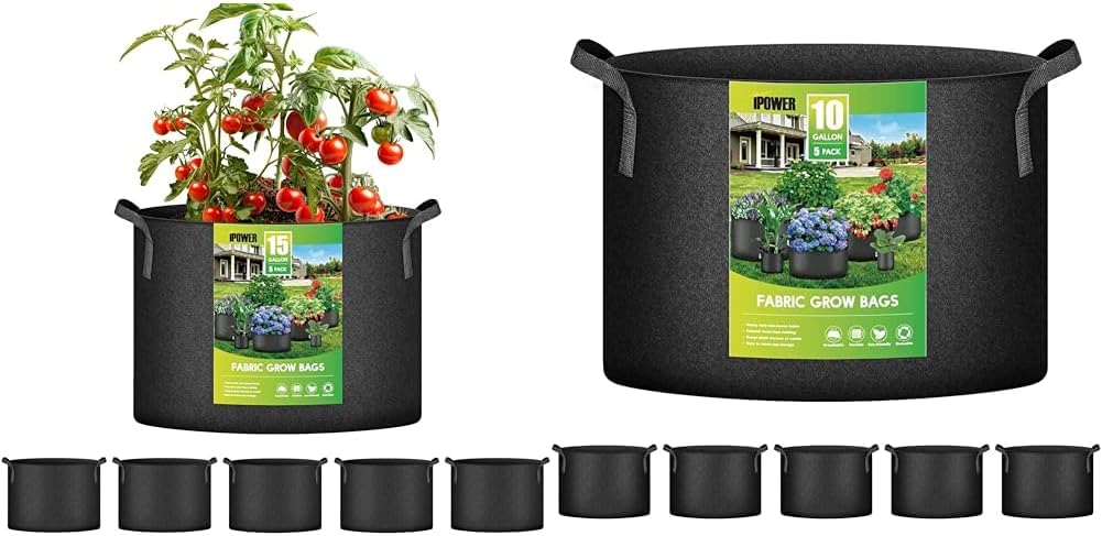 iPower Plant Grow Bags, 5-Pack 15 Gallon & 10 Gallon Thickened Nonwoven Pots with Strap Handles for Garden
