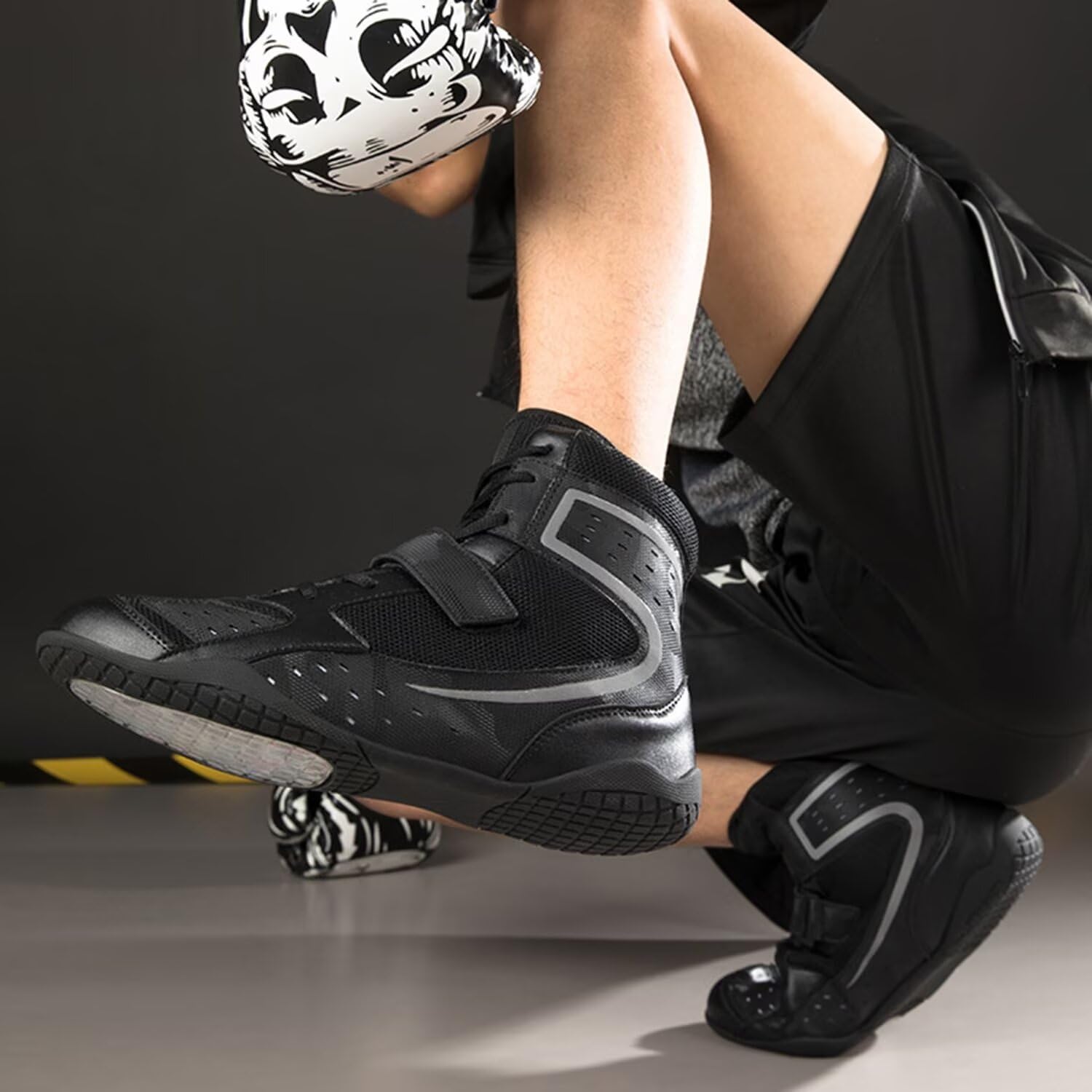 Men Wrestling Shoes - Women Boxing Shoes High Top Fitness Sneakers for Indoor Fitness Deadlift Squat Wrestling Fighting