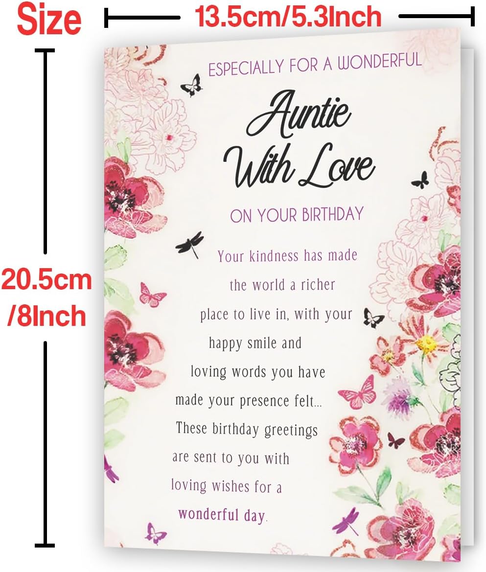 Birthday Card for Aunt,Unique Auntie Gifts from Nephew Niece,Thick Card Stock with Premium Envelope 5.3in x 8in - Image 2