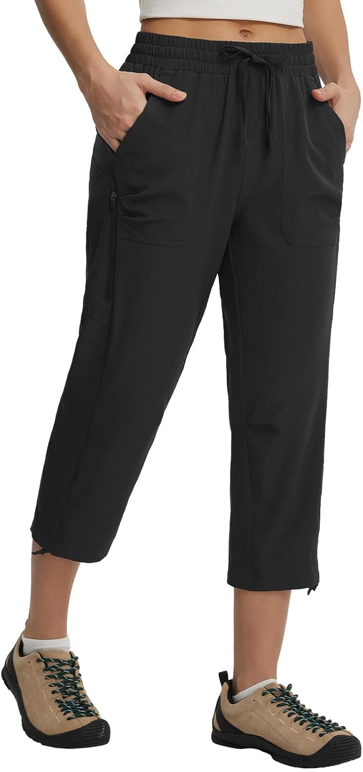 baleaf Women's Capri Pants with Zipper Pocket Lightweight Quick Dry Water Resistant Hiking Pants Adjustable Ankle Cuff