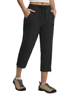 baleaf Womens Capri Pants with Zipper Pocket Lightweight Quick Dry Water Resistant Hiking Pants Adjustable Ankle Cuff