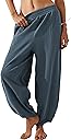 Himosyber Women Cotton Pants Wide Leg Pants Casual Loose Baggy Elastic Waist Beach Palazzo Harem Pants