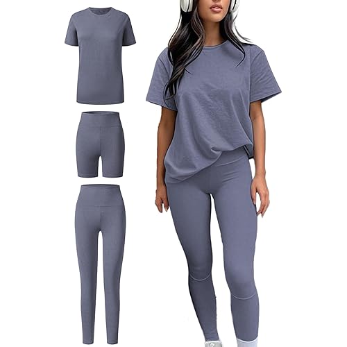ZFLM casual sportswear 3-piece set high waist tight pants yoga pants short sleeved round neck yoga set