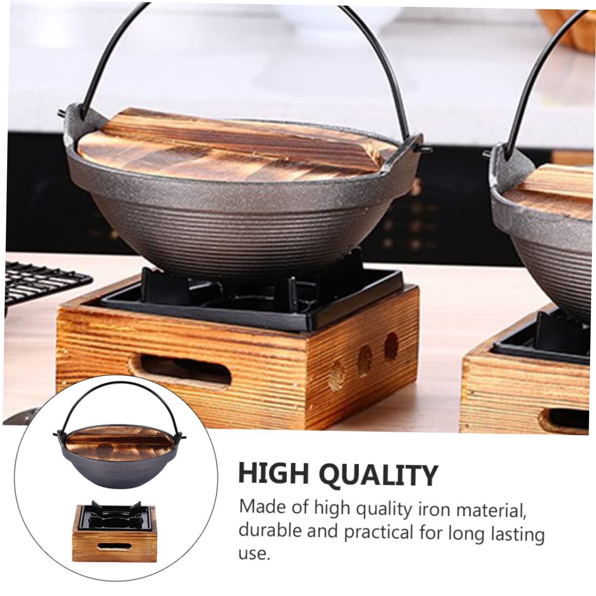 Olla De Hierro Fundido 20 Cm Resistente a Altas Temperaturas Para Cocina Japonesa, Sopas y Guisos, Adecuado Para Uso En Exteriores y Camping, Con Horno De Aluminio Cuadrado Pequeño