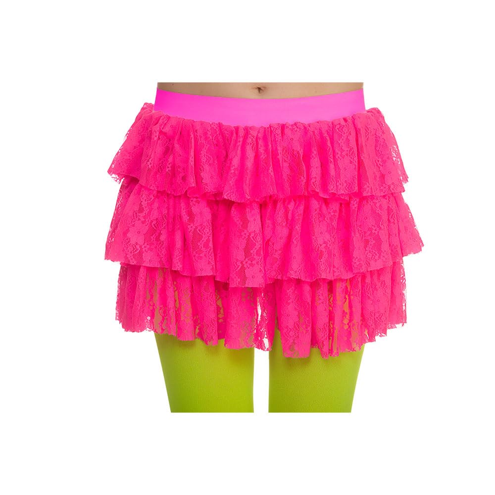 Wicked Costumes Adult Ladies 80's Hot Pink Lacey Ra-Ra Skirt Fancy Dress โ image 1