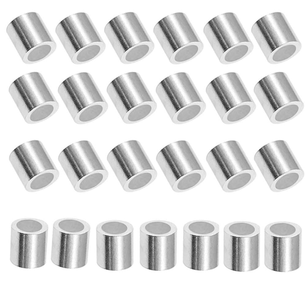 SKYPRO 25 Pcs Wire Rope Stop Loop Sleeve Round Crimps for Wire Rope Dia, Aluminum Crimping Loop Sleeve Round (M6,6mm)