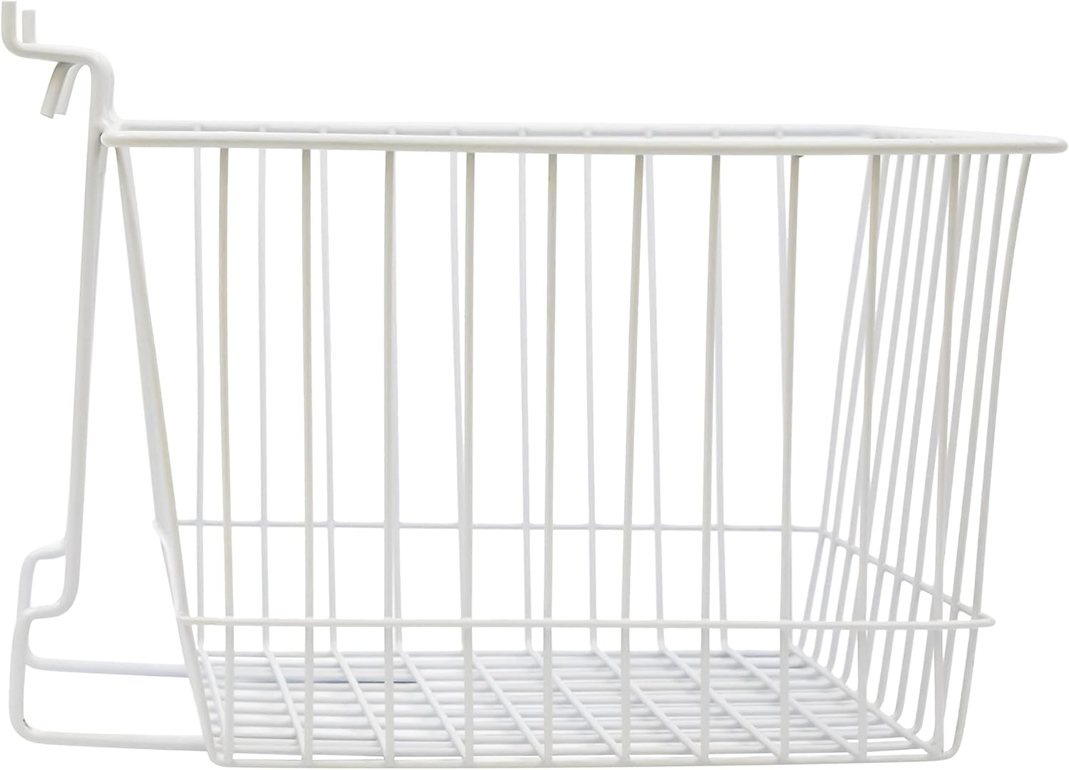 8" Deep with a 12" by 12" Opening Steel Wire Basket for Retail or Home Use: Attaches to Slatwall, Pegboard and Grid Panels (Quantity 3) (3, White)