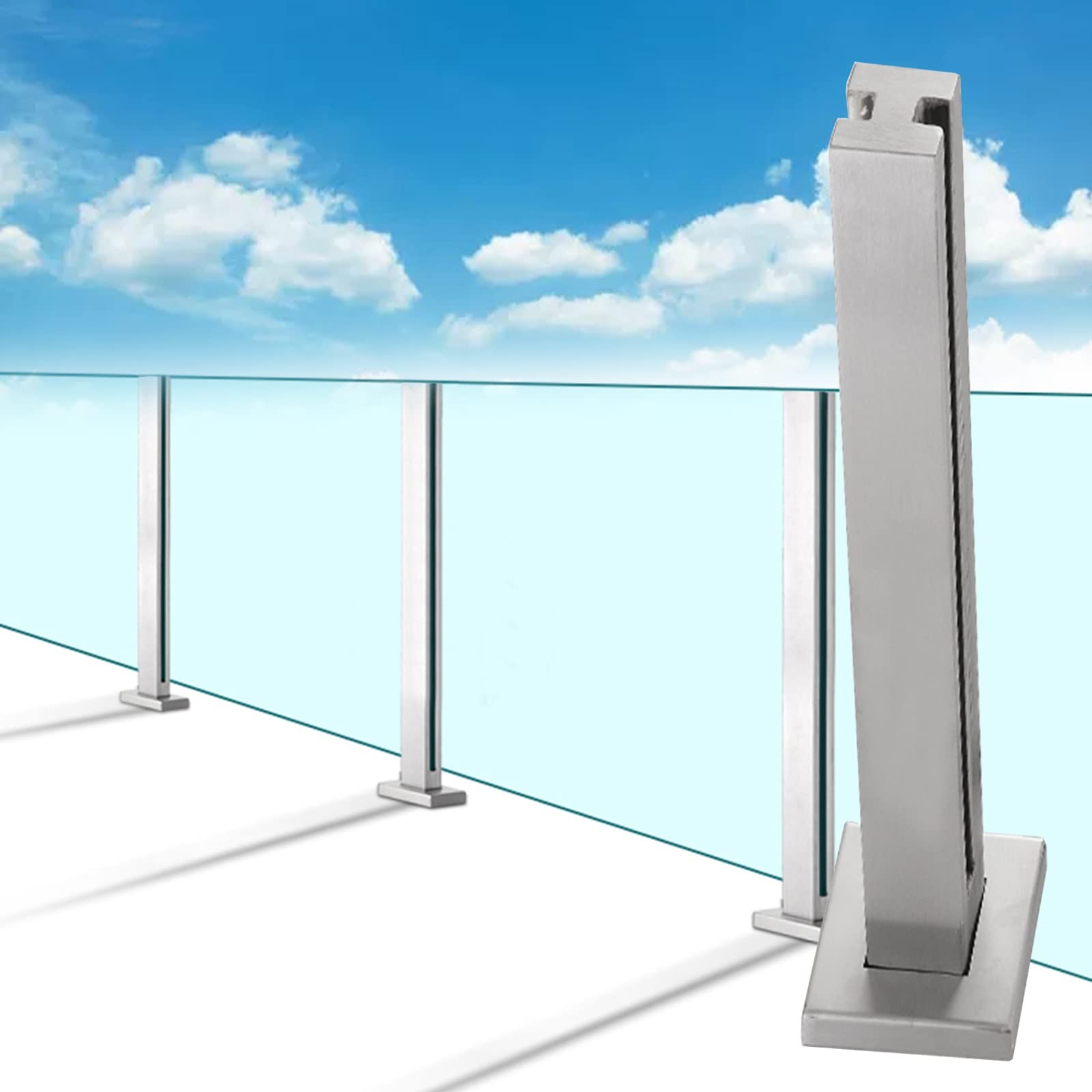 GHHVFEC Glass Railing Post Silver Outdoor Baluster Post Stainless Steel Glass Deck System For Balcony Pool Balustrade Panels Floor-Standing Column Pole,Middle Post-Height 105cm/41.3in