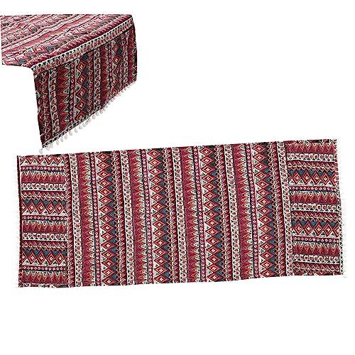 LABRIMP コットンリネン洗濯機カバー 洗濯乾燥機トップパッド レッド 三角形 55x130cm 防塵プロテクターマット 屋内家電用