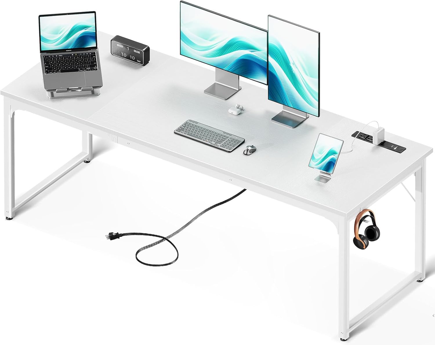 Coleshome 71 Inch Computer Desk with USB Ports, Large Office Desk, Long Study Student Writing Desk, White