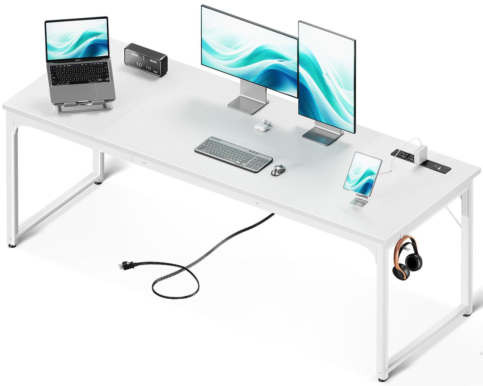 71 Inch Computer Desk with USB Ports, Large Office Desk, Long Study Student Writing Desk, White