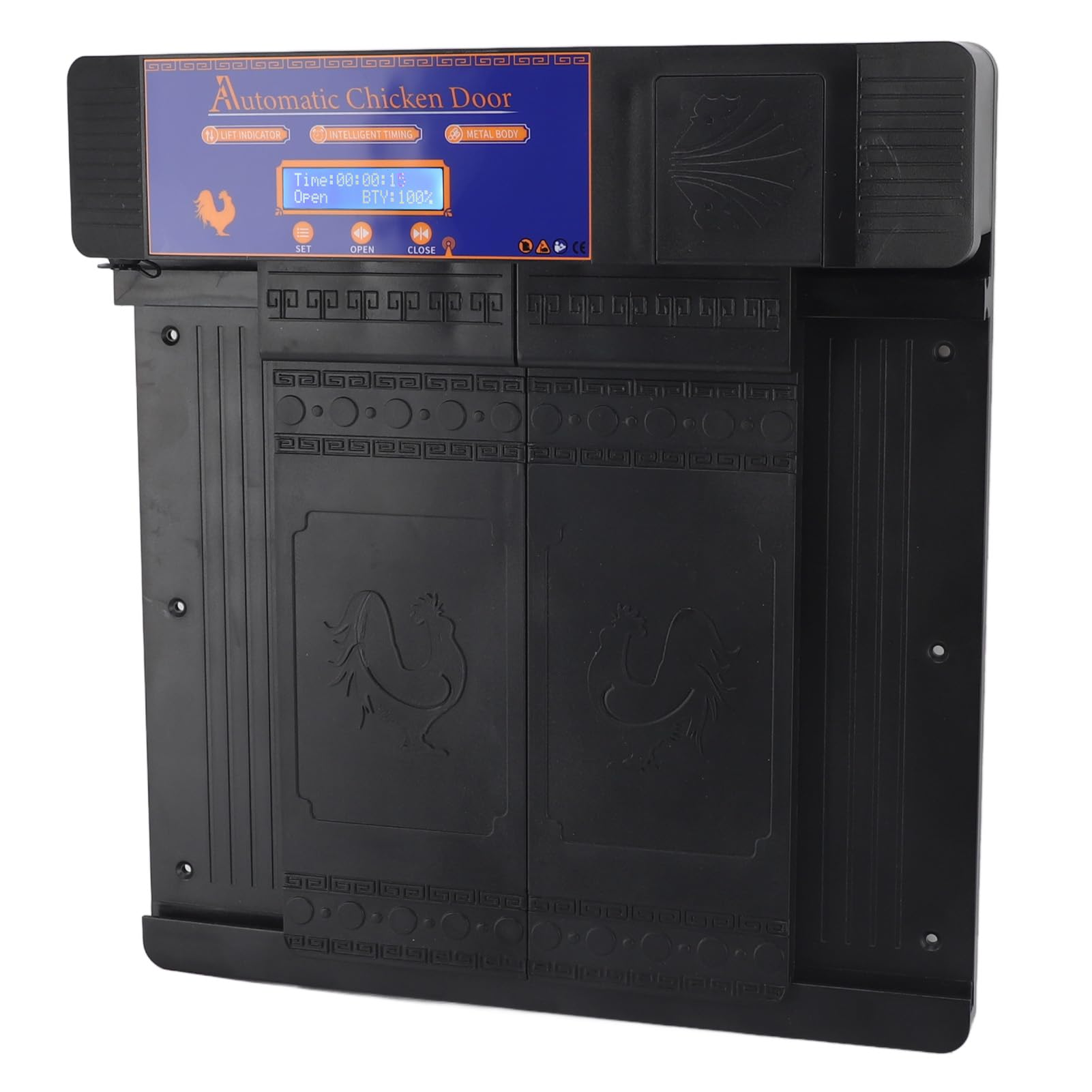 Porta Automatica per Pollaio, Robusta, Facile da Programmare, Comoda, Alimentata a Batteria, Porta a Doppia Apertura, Antiruggine, Durevole con Schermo LED HD per Esterni (BLACK)