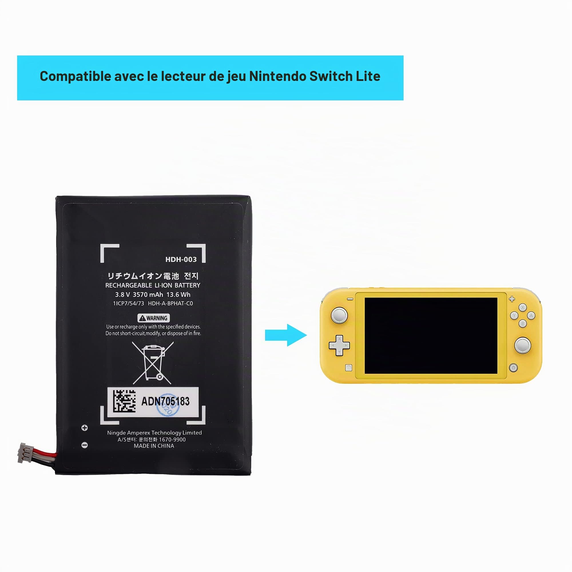 Batterie compatible avec Switch HDH-001 HDH-002 Switch Lite Switch Lite avec kit d'outils