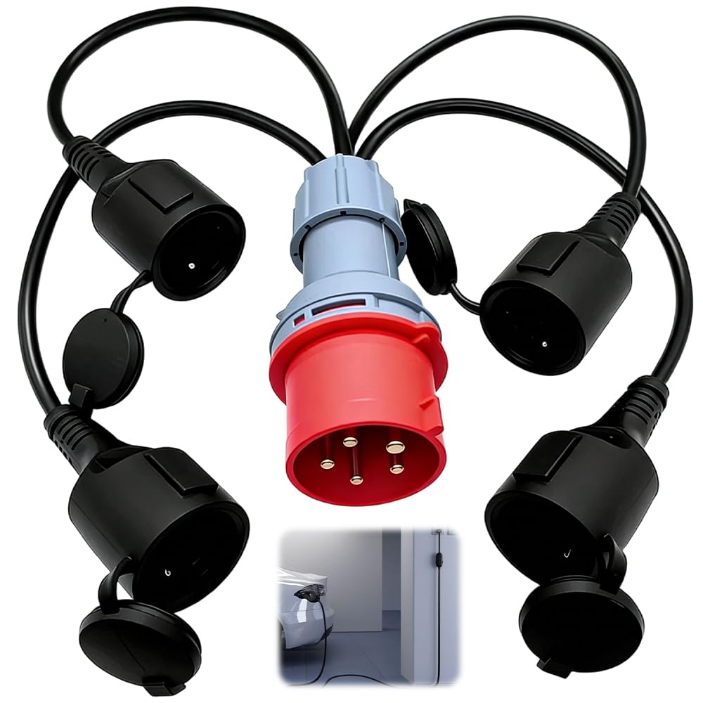 CEE Adapter Starkstrom Verteiler, 32A auf 16A Starkstrom Adapter, 415V Stecker auf 4X 240VAdapter, IP44 CEE AdapterSchuko für Caravan, Industrie, Außenbereich