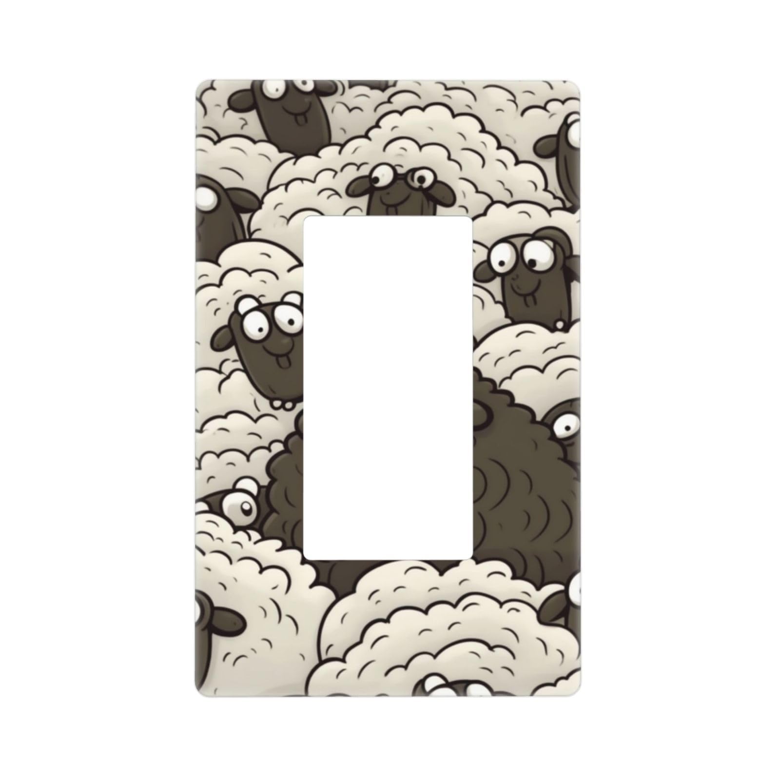 Decorator Wall Plate 1 Gang Light Switch Covers Decorator Receptacle Outlet Covers Cartoon Black White Sheep Wall Plates for Electrical Outlets Plug Cover Single Rocker Switch Plates