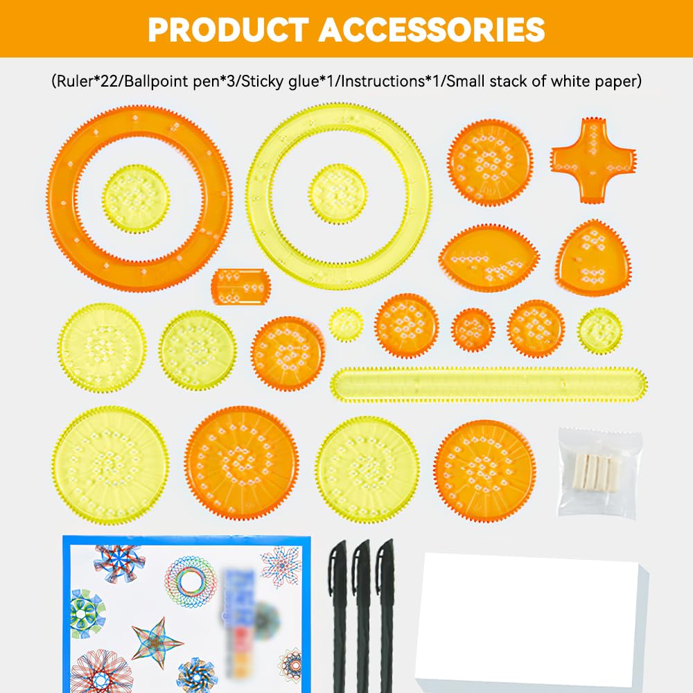 Spirograph Kit Per Disegno A Spirale - Con Ingranaggi, Per Bambini E Adulti, 28 Pezzi - Foto 5