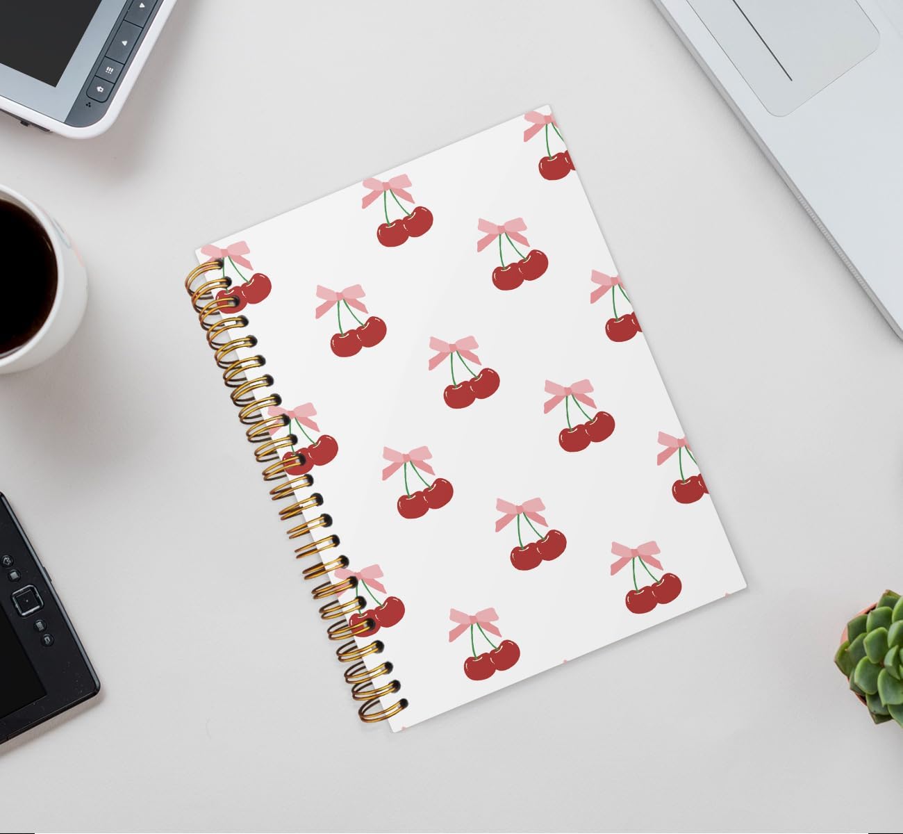 Coquette Cherry Notebook,Pink Ribbon Bow with Cherry Lined Spiral Notebook Hardcover,Office School Journal Notebook for Work,5.5x8.3 Inch 80 Pages,Gifts for Women Teen Girl - Image 2