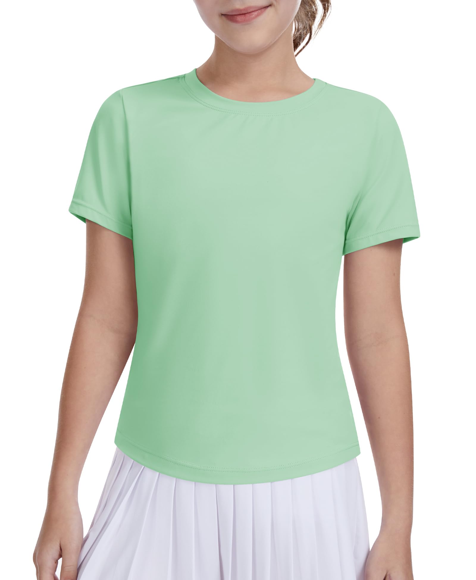 DOCUMO T-Shirt Mädchen Sport Tops Kinder UV Shirt | Mädchen Schnelltrocknend Elastisches Sportshirt Rundhals Casual Basic Oberteile 5-13 Jahre