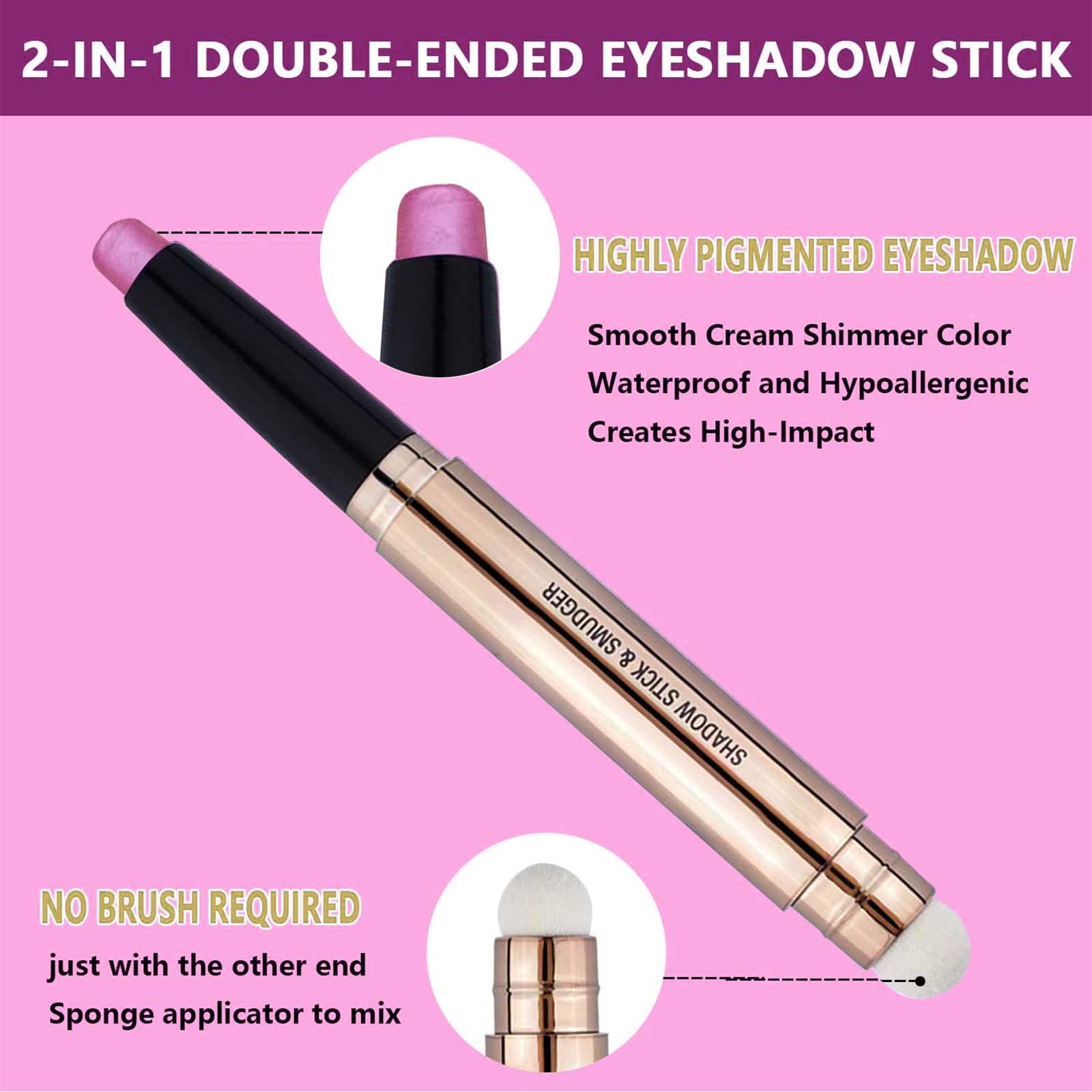 OVIQERKI 18 color eyeshadows stick shimmer,Highlighter waterproof eyeshadow pen,Colour pop eye makeup (13# Pink Shimmer)