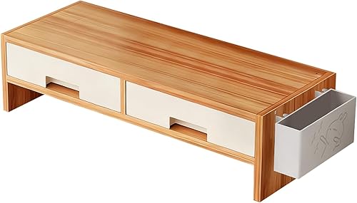 Miniatura 10 de Soporte elevador para monitor de escritorio, organizador de doble cajón, estante de escritorio ergonómico, estante de almacenamiento ajustable |