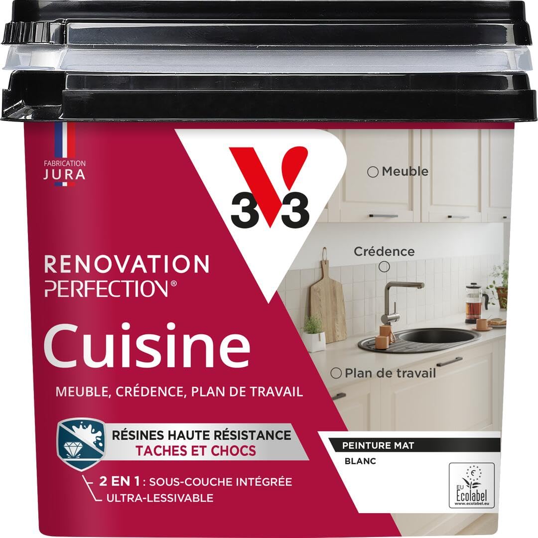 V33 Peinture de rénovation cuisine, Rénovation perfection Blanc mat 750ml