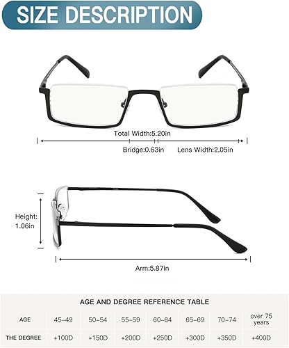 Miniatura 2 de 2 pares de lentes de lectura con bloqueo de luz azul, lentes de medio marco, lectores de metal con semi borde con estuches para mujeres y hombres