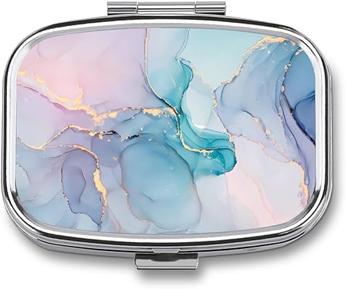 Pastillero de mármol pequeño organizador de píldoras de viaje, pastillero decorativo de metal para billeteras de bolsillo, almacenamiento diario