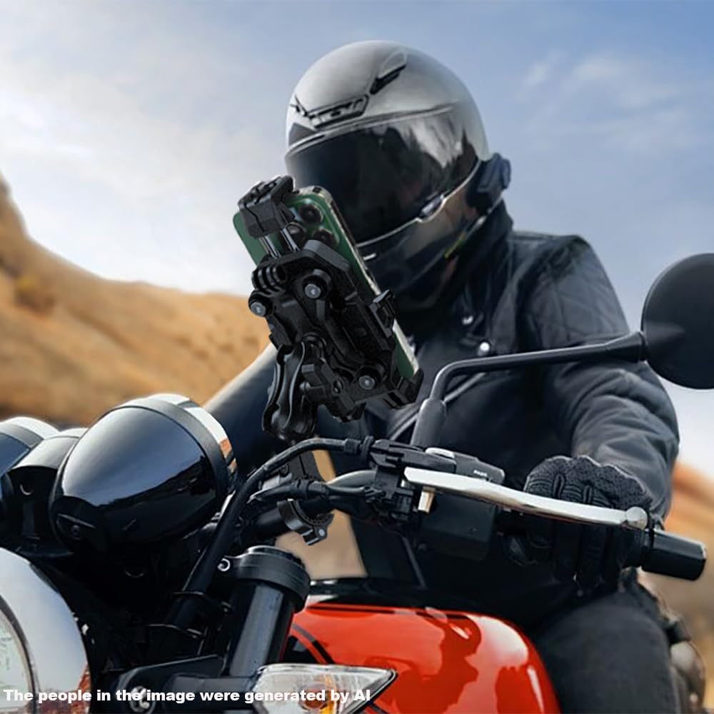 Support de Téléphone Anti-Vibration pour Moto avec 4 Amortisseurs, Universel de 22 à 32 mm pour Guidon de Vélo/Moto/Vélo électrique, Support de Téléphone Robuste Réglable à 720° pour iPhone/Samsung