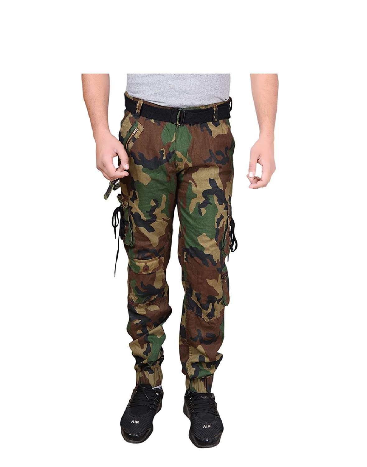 magic Men's Cotton Relaxed Fit Zipper Dori Slim fit Cargo Jogger Pants(Army) Stretchable Fabric Camoflauge-picture-47