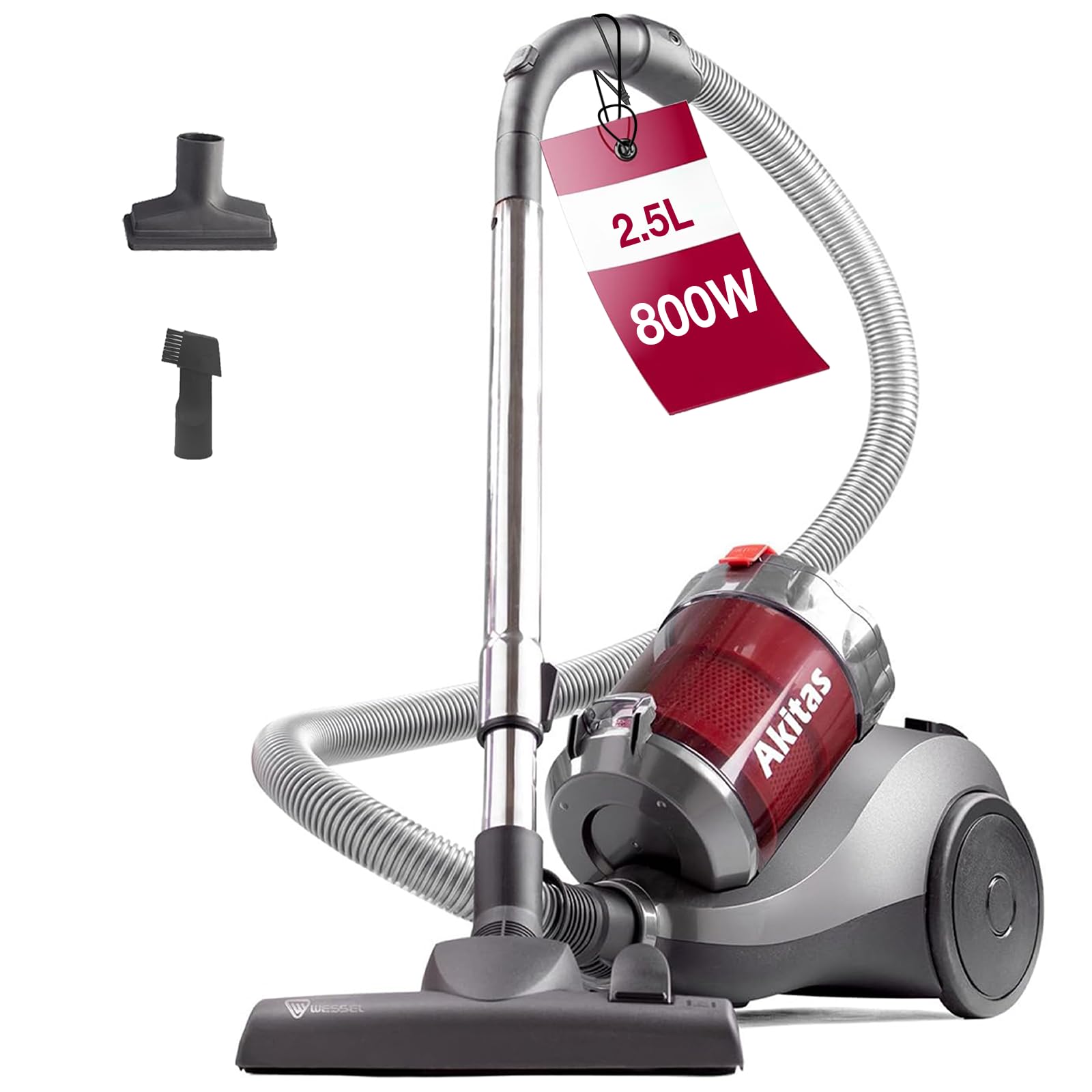Akitas 800W Powerful Bagless Cylinder Hoover Vacuum Cleaner 2.5L With German Wessel Werk Nozzle Head For Hard Floor & Carpet (C6)
