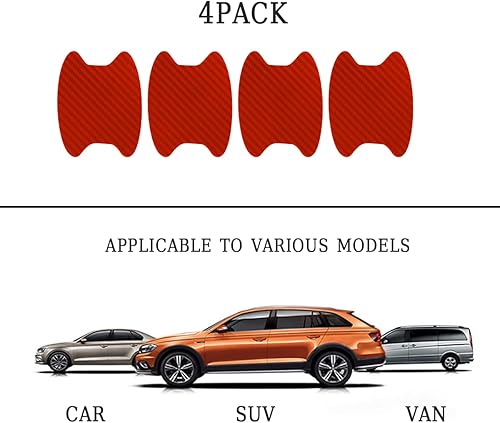 Miniatura 3 de Blilo - Calcomanía protectora para manija de puerta de automóvil, fibra de carbono antiarañazos, universal, 4 unidades (rojo)