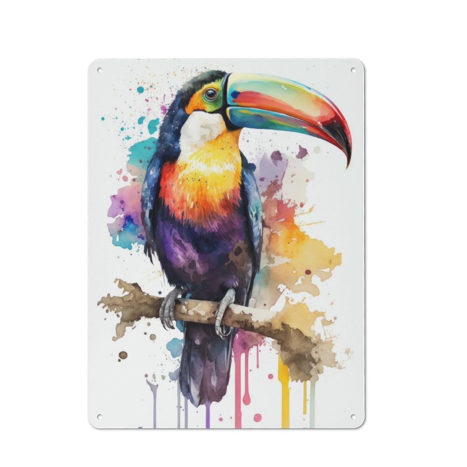 Junmoney Toucan In Watercolor Vintage Metal Plaque 40X30cm For Dining Room Or Kitchen, For Home Decor Collectors Refreshing A Room In Autumn