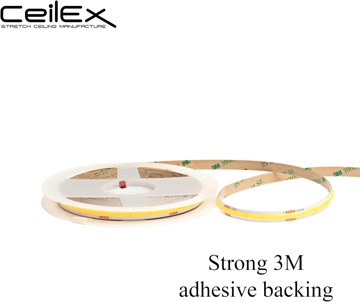 COB LED Strip 24V, 10W/m, 480 LEDs/m, 8mm, CRI90, IP20 Indoor, UL Listed, Reel to Reel, 3M Adhesive Backing for Lightboxes & Backlit Stretch Ceilings - 3000K/4000K/6500K (4000K - Natural White)
