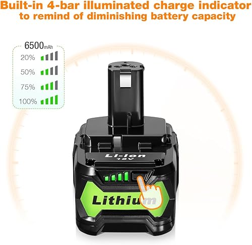 Miniatura 3 de Paquete de 2 baterías de repuesto de 6500 mAh para Ryobi de 18 V, compatibles con baterías Ryobi de 18 V, ONE+ Plus, P102, P103, P104, P105, P107