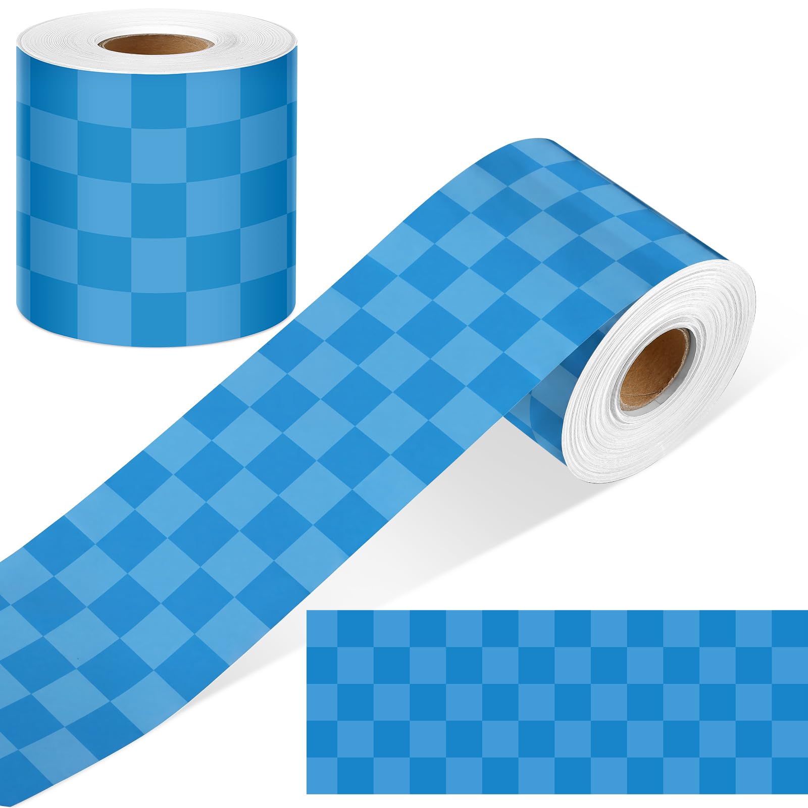 Zonon 65 Feet Blue Checkerboard Bulletin Board Borders, Checker Paper