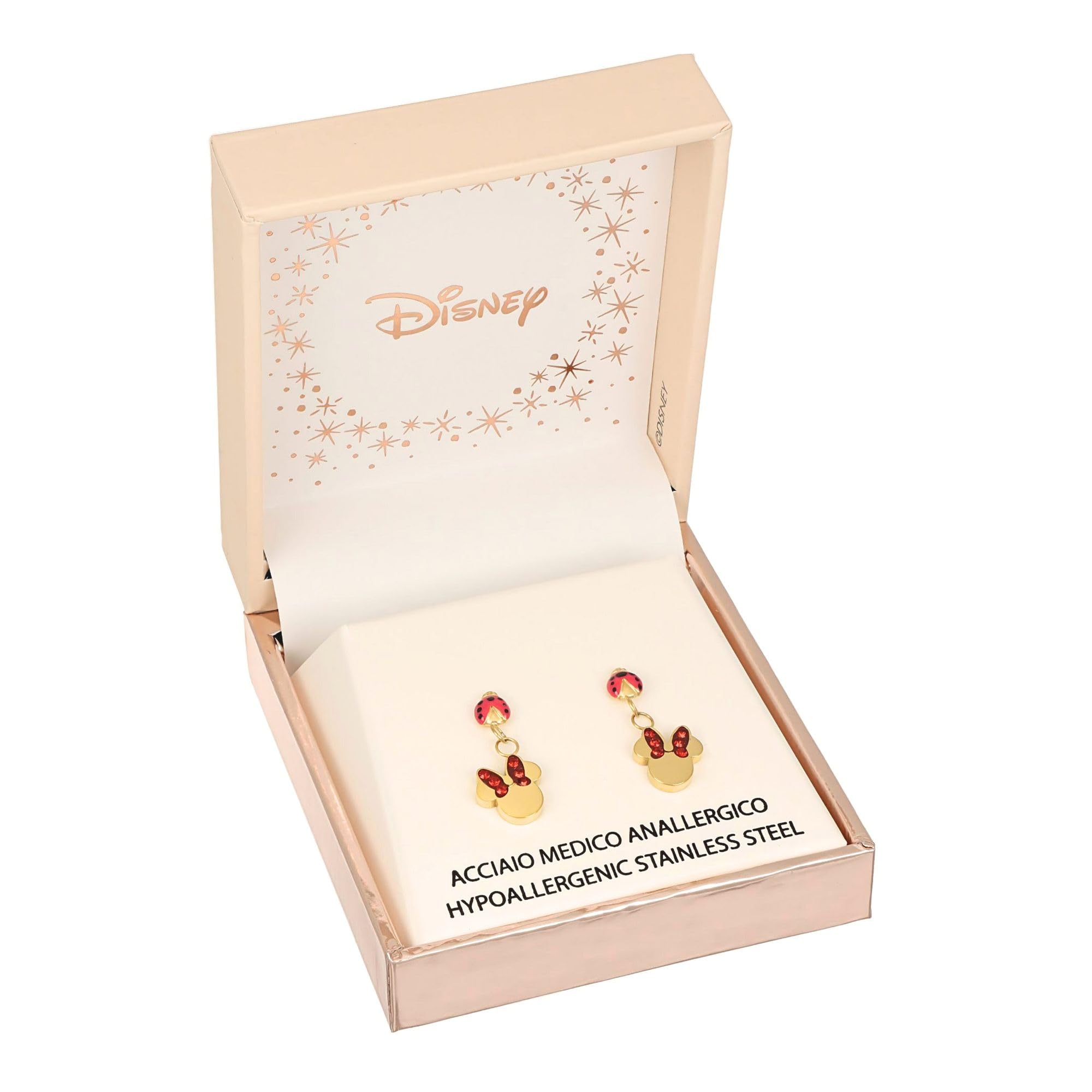 Orecchini Disney Minnie con Coccinella, realizzati in Acciaio Inossidabile con Zirconi per Eagazze, Gioielli Disney