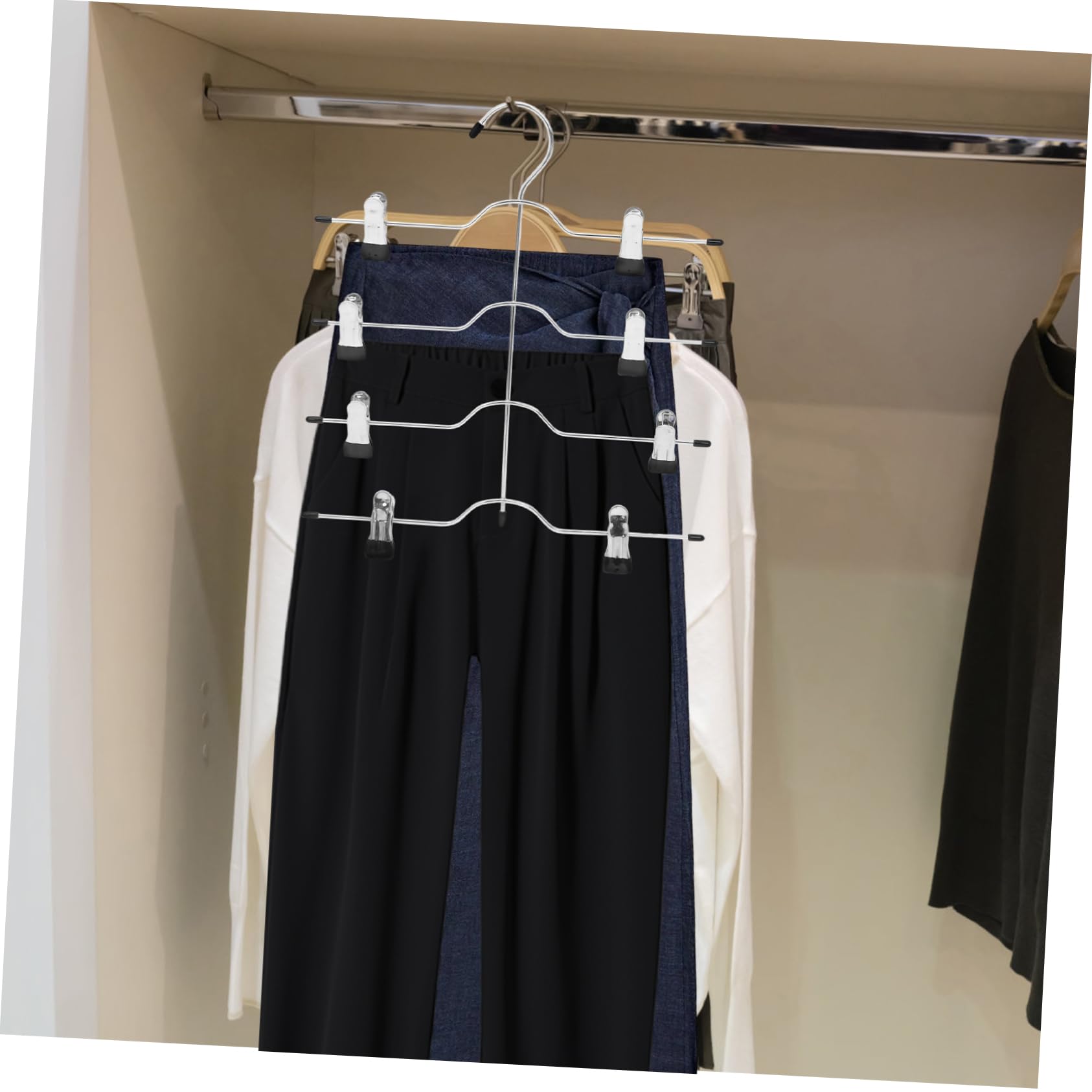 Gatuida Grucce per Pantaloni e Gonne con Pinze, 4 Livelli, Acciaio ad Alto Manganese, Nere, Salvaspazio per Armadio, 4 Pezzi