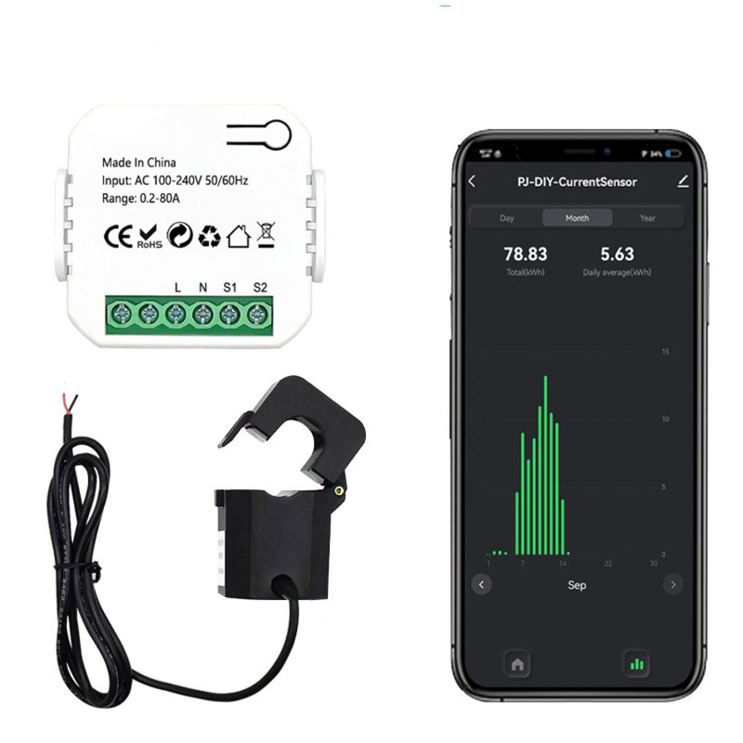 Contatore di energia WiFi Contatore KWh Contatore di energia Contatore di elettricità WIFI da 2,4 GHz Monitor di energia Contatore di monitoraggio dell'elettricità in tempo reale Contatore CA su guid