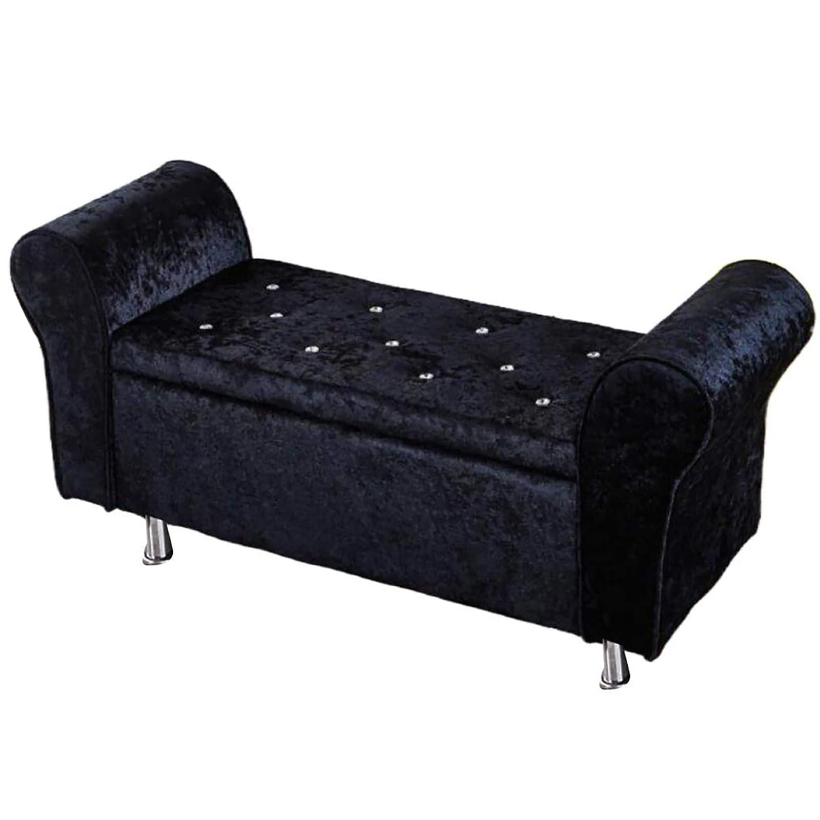 Banc de rangement rembourré en velours premium, assise de luxe capitonnée avec accoudoirs