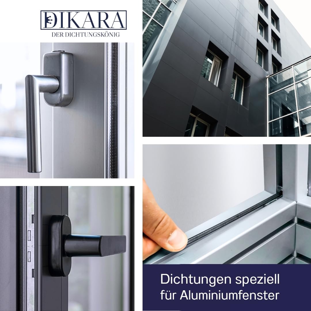 Fensterdichtung für Fenster-Systeme, Verglasungsdichtung für Außenbereich mit Antidehnungsfaden für Kunststofffenster & Aluminiumfenster Dichtung (Schwarz 10m)