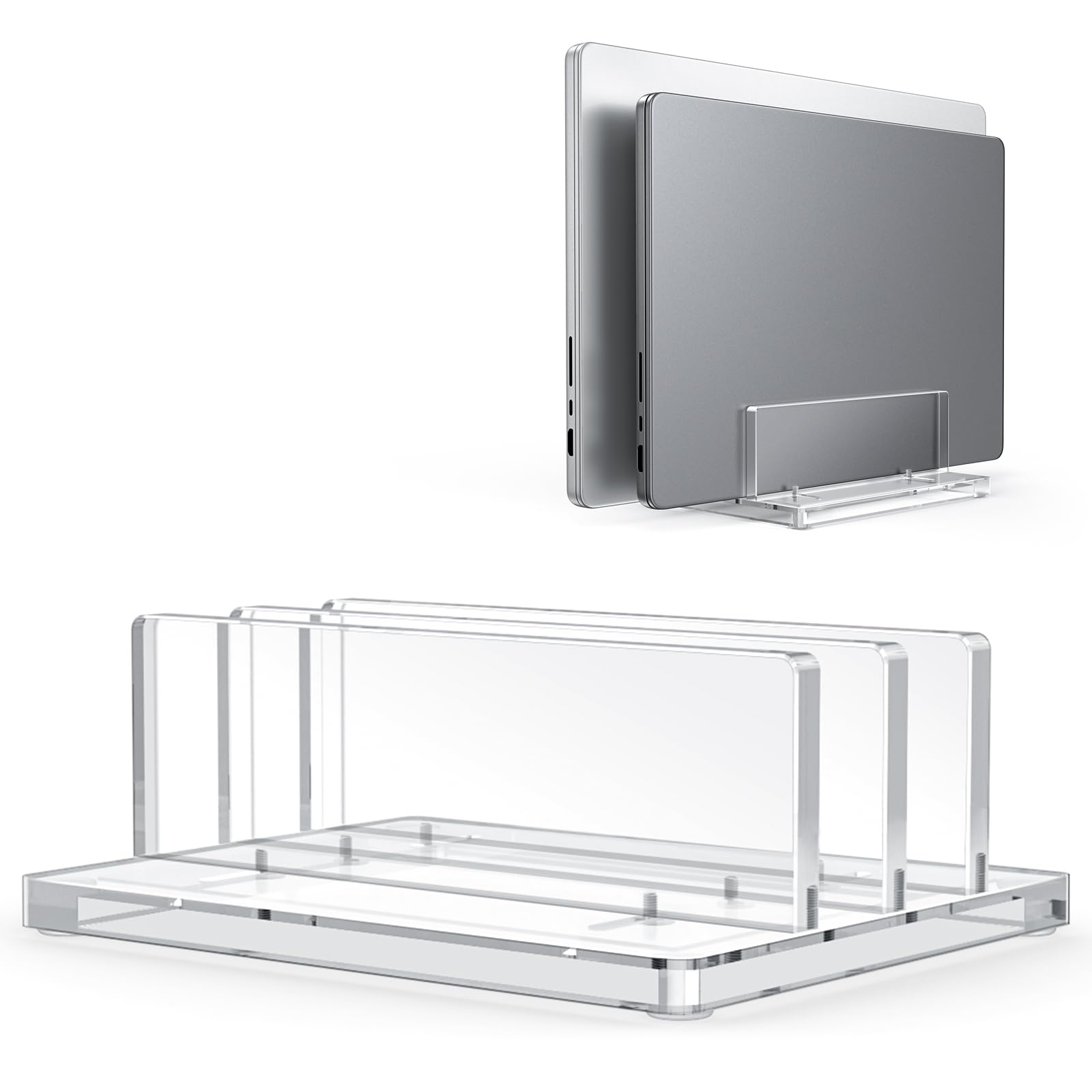 OMOTON Vertical Laptop Stand for Desk Acrylic Dual Laptop Holder Desktop Clear Adjustable Dock for MacBook Pro Air