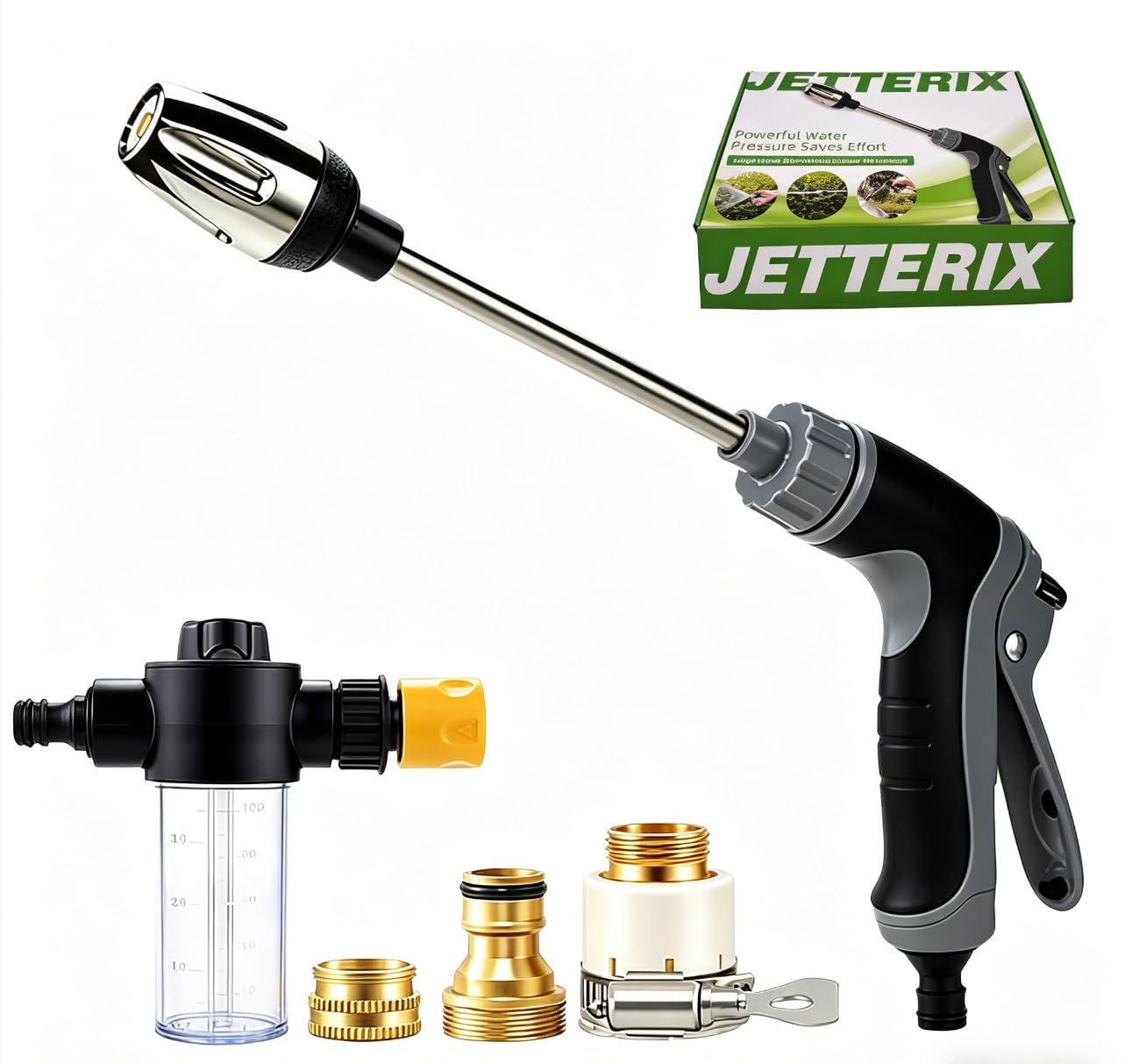 Pressure Nozzle, High Power Water Gun for Hose, Multi-Pattern Jet Spray, Heavy Duty Cleaning Tool for Car, Floor, Garden, Patio, Pet