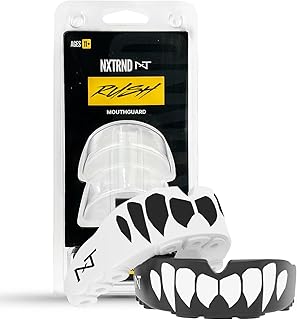 Paquete de 2 protectores bucales Nxtrnd Rush para boxeo y otros deportes (colmillos blancos y negros)