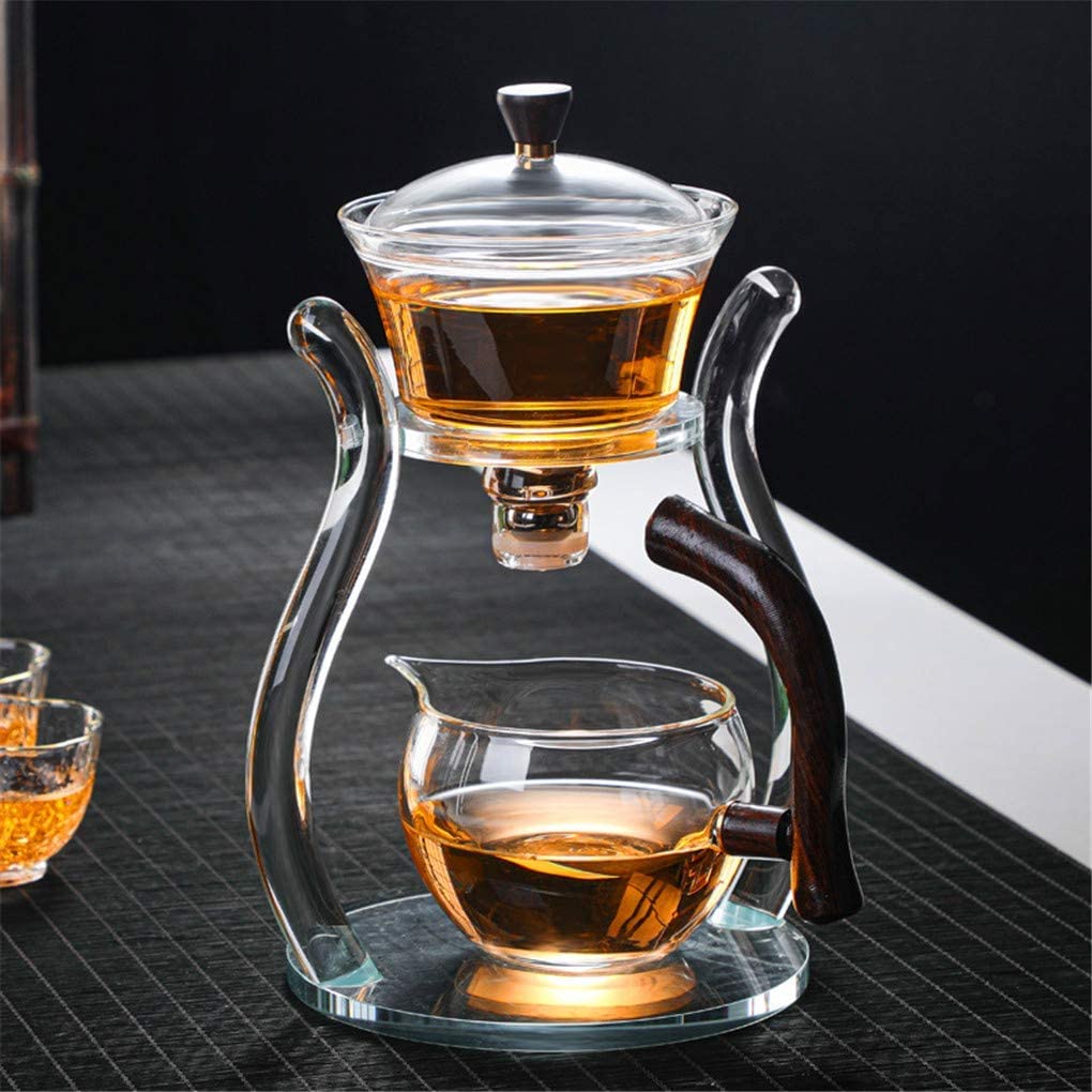 RORA Set di teiera in vetro automatico Lazy Tea Set magnetico rotante Kungfu resistente al calore, con 6 tazze da tè (teiera con 6 ciotole)