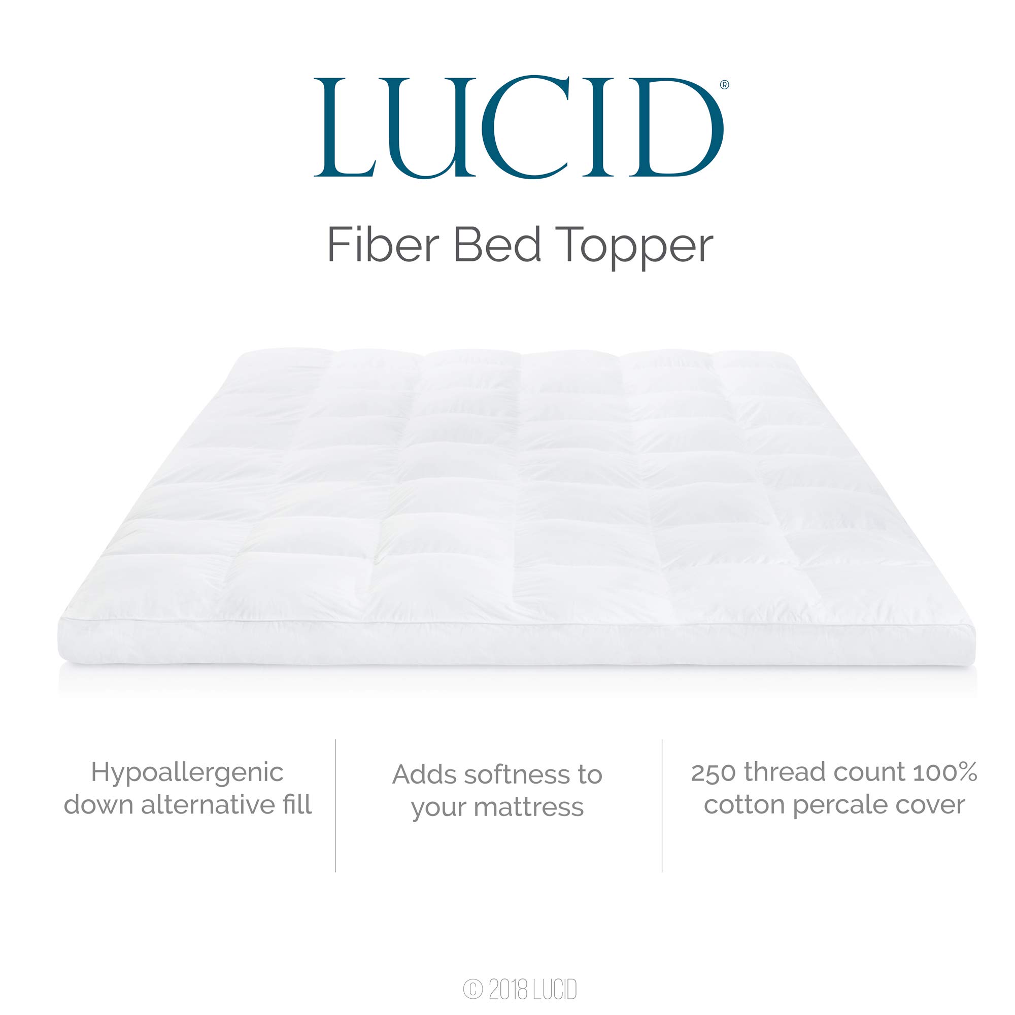 LUCID Topper para cama 160x200 cm ultrasuave de microfibra, Sobrecolchon acolchado, Grosor 7,5 cm, Funda de percal de algodón suave y transpirable, Oeko-Tex