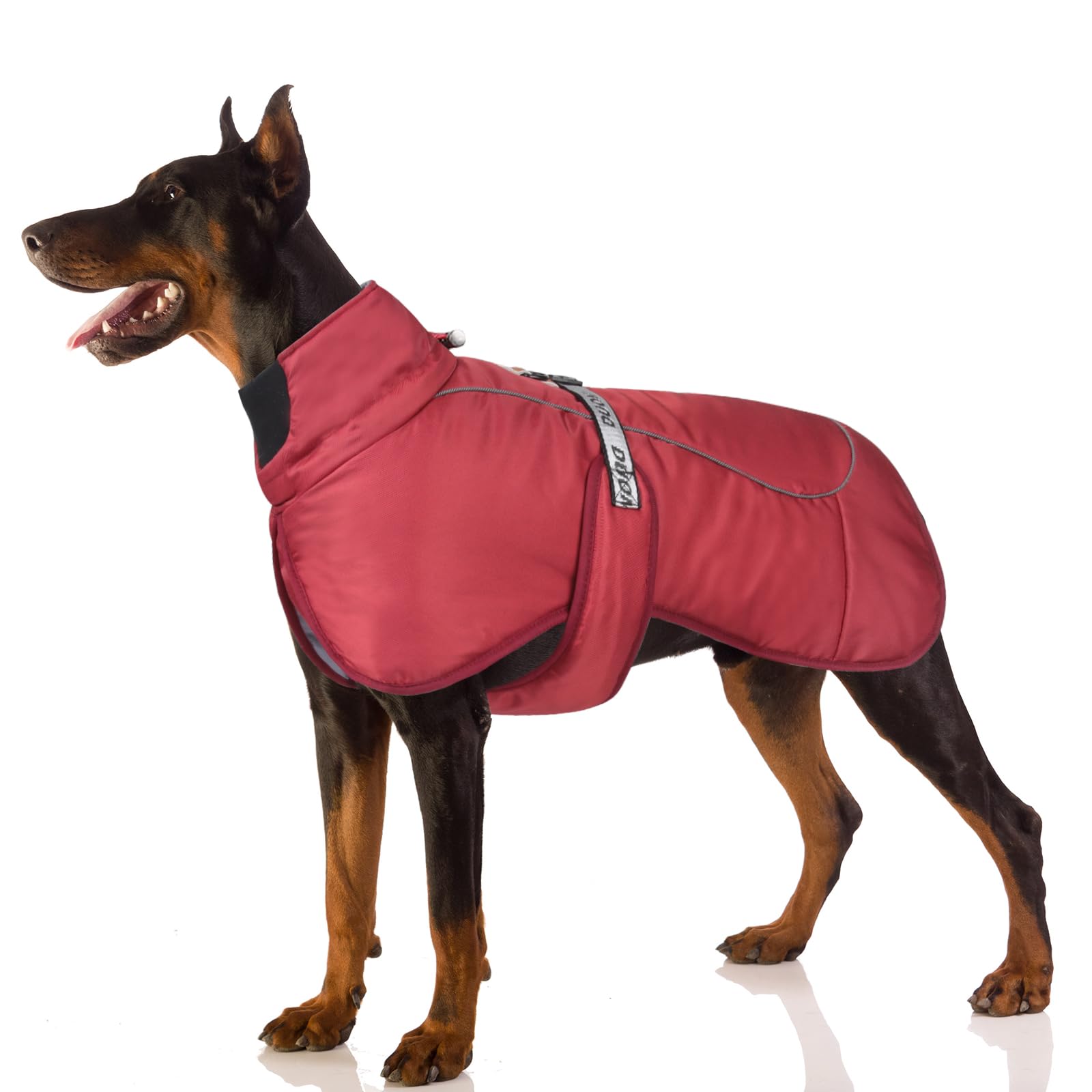 FEimaX Dog Coat Windproof Warm Winter Coats for Medium Large Dogs Adjustable Reflective Pet Cold Weather Clothes for Camping Hiking Dog Jacket Indoor Outdoor Snow Vest with Metal Ring (4XL, Red)