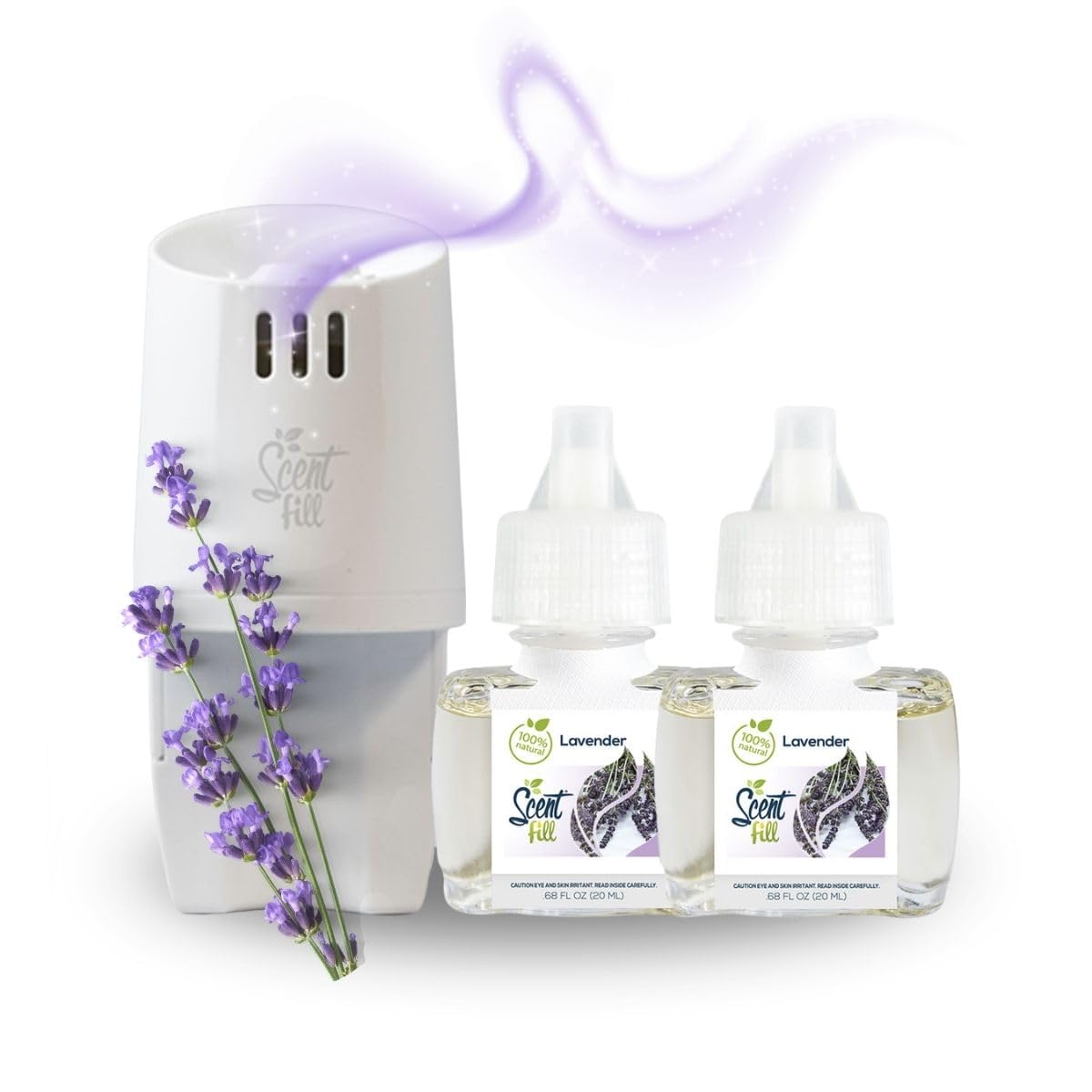 100% Natural Lavender Plug in Air Freshener, Scented Oil Refills, 2 Refills + Diffuser
